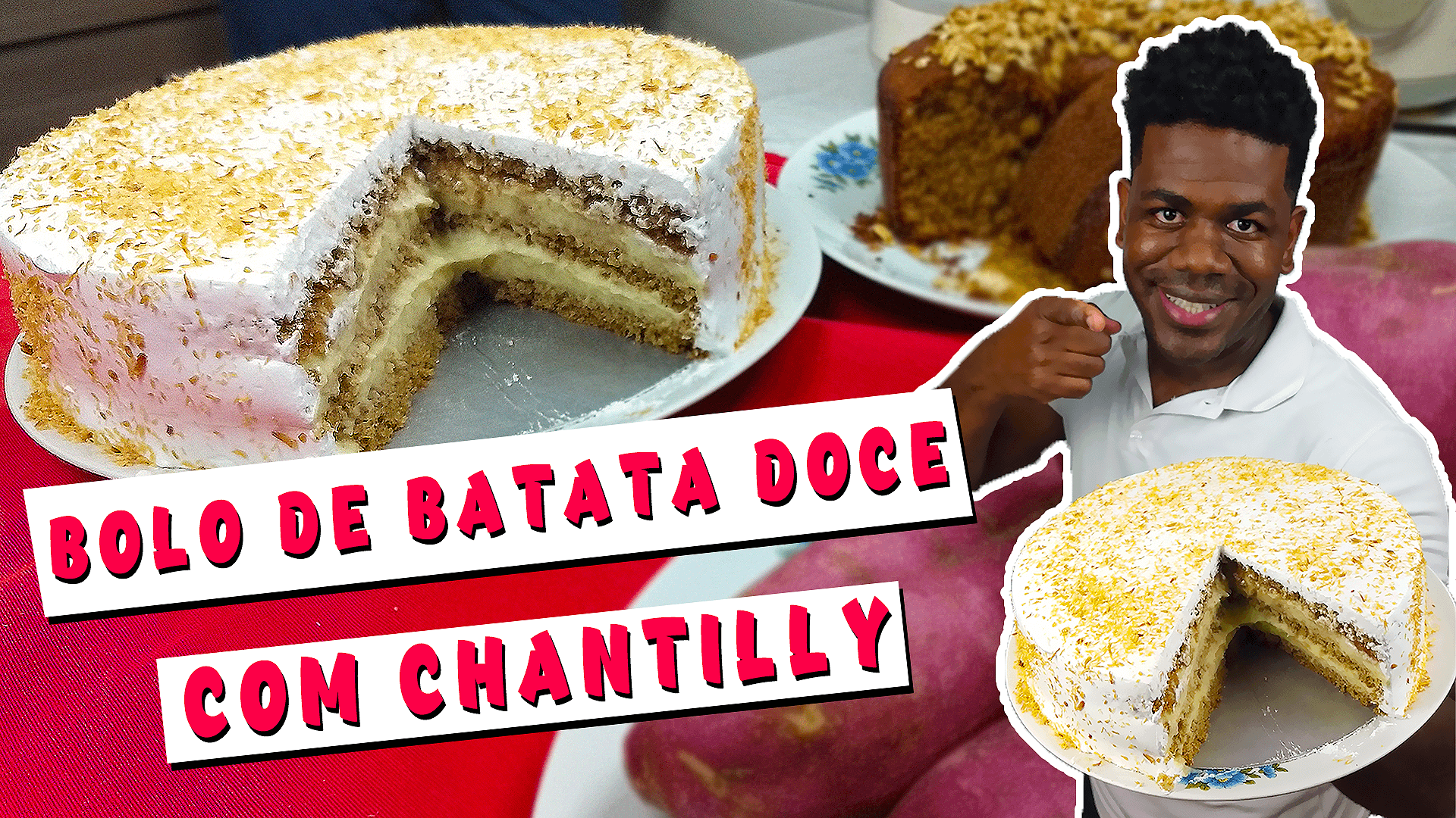 BOLO DE BATATA DOCE - Bolo de batata doce com cobertura de chantilly | Receita completa